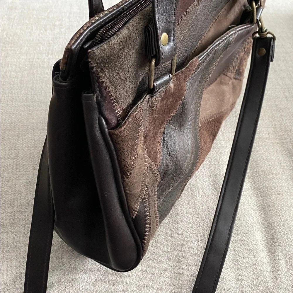 Brown Patchwork Leather Shoulder Bag